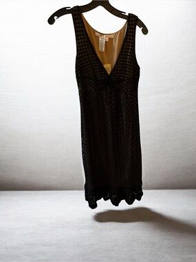Max Studio Black Textured V-Neck Dress with Polka Mesh Overlay NWT